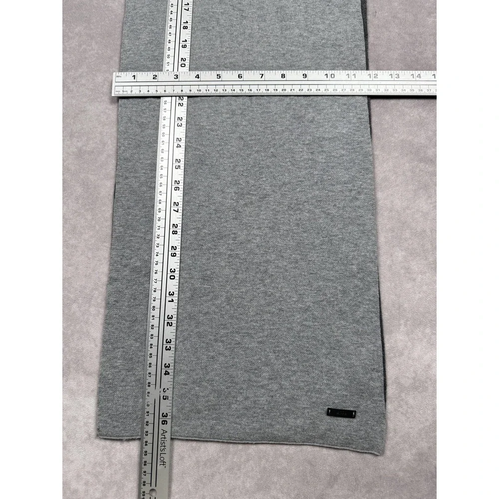 BOSS Hugo Boss Scarf Mens‎ One Size Gray Knit Logo Patch Classic Winter